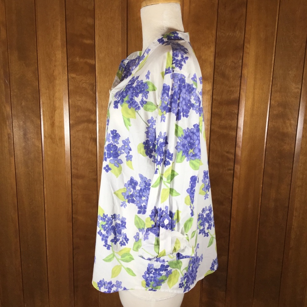 Talbots White & Purple Floral Print Cotton Blouse - Picture 4 of 7
